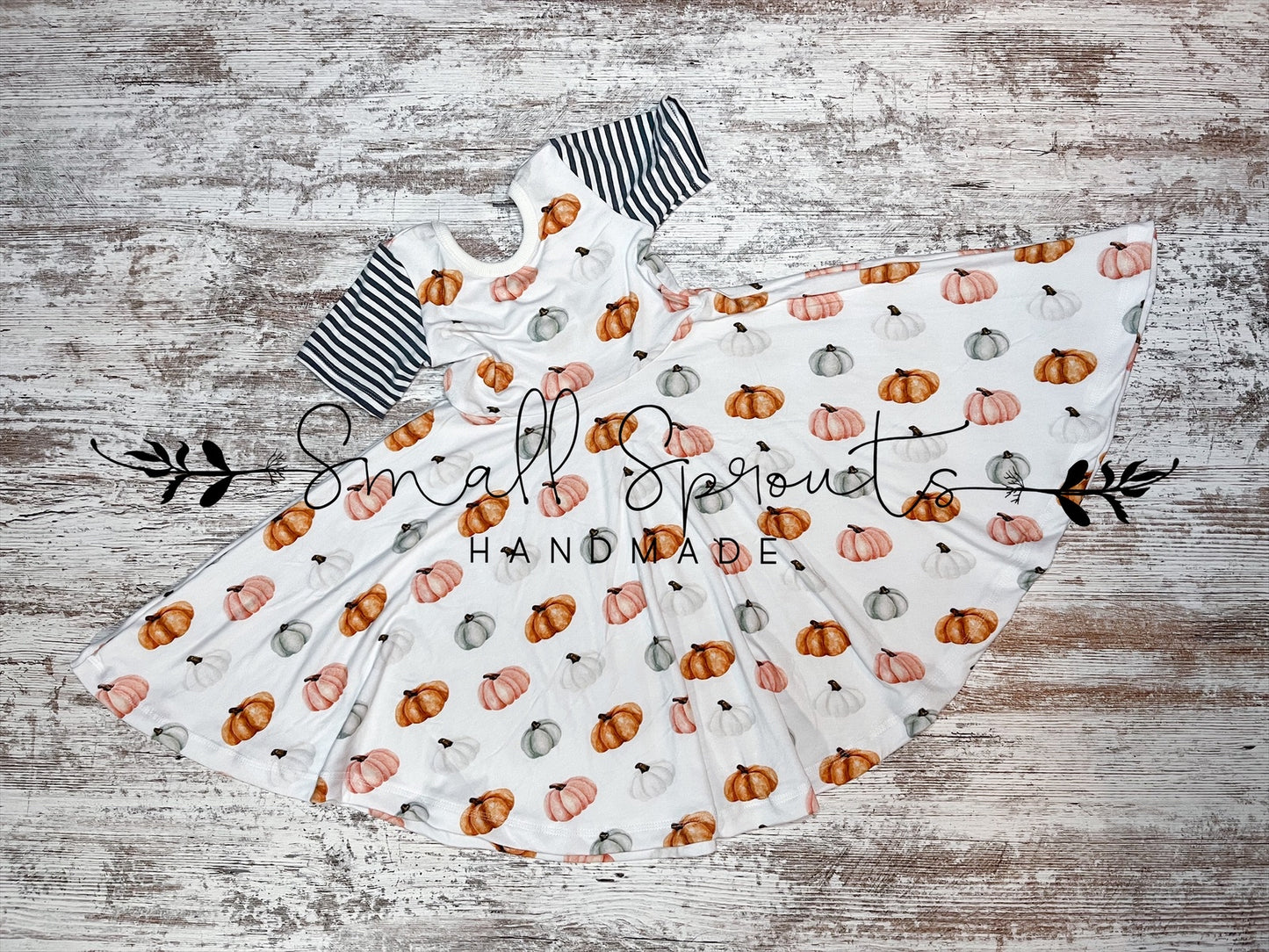 Twirl Dress (Unlined)-Pastel Pumpkins/Stripes
