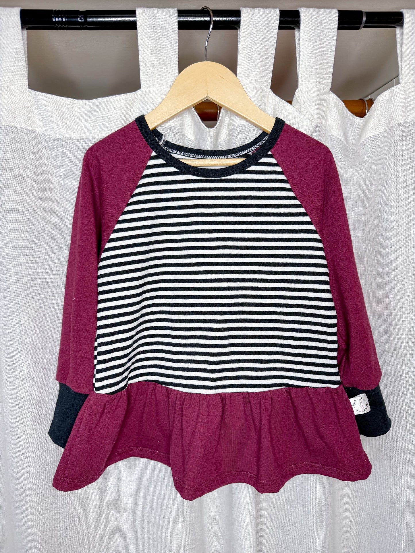 Raglan Peplum-Burgundy Stripes