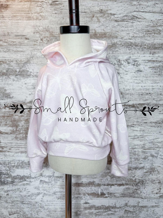 Crop Hoodie-Lavender Butterflies