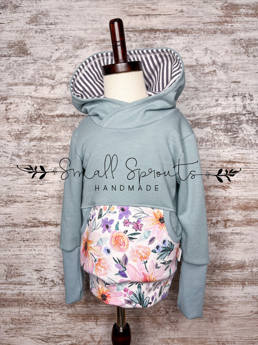 Grow With Me Hoodie-Watercolor Floral/Stripes