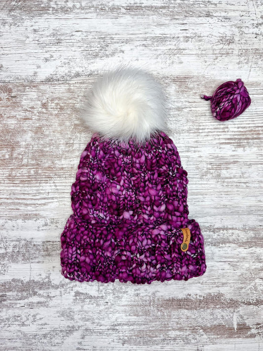 Merino Wool Knitted Hat-Purple