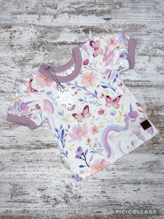 Puff Sleeve Tee-Unicorns