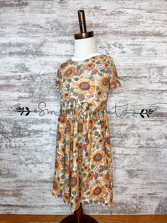 Twirl Dress (Unlined)-Embroidered Sunflowers